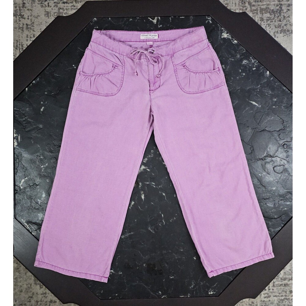 Vintage Y2K Tommy Jeans Pink Linen Capri Pants S Low Rise Crop 30x21 2005 Summer